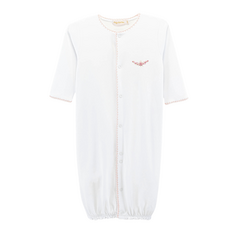 BABY CLUB CHIC Blossom Moon Hand-embroidered Pima Conv Gown w/Pink Crochet Trim – White