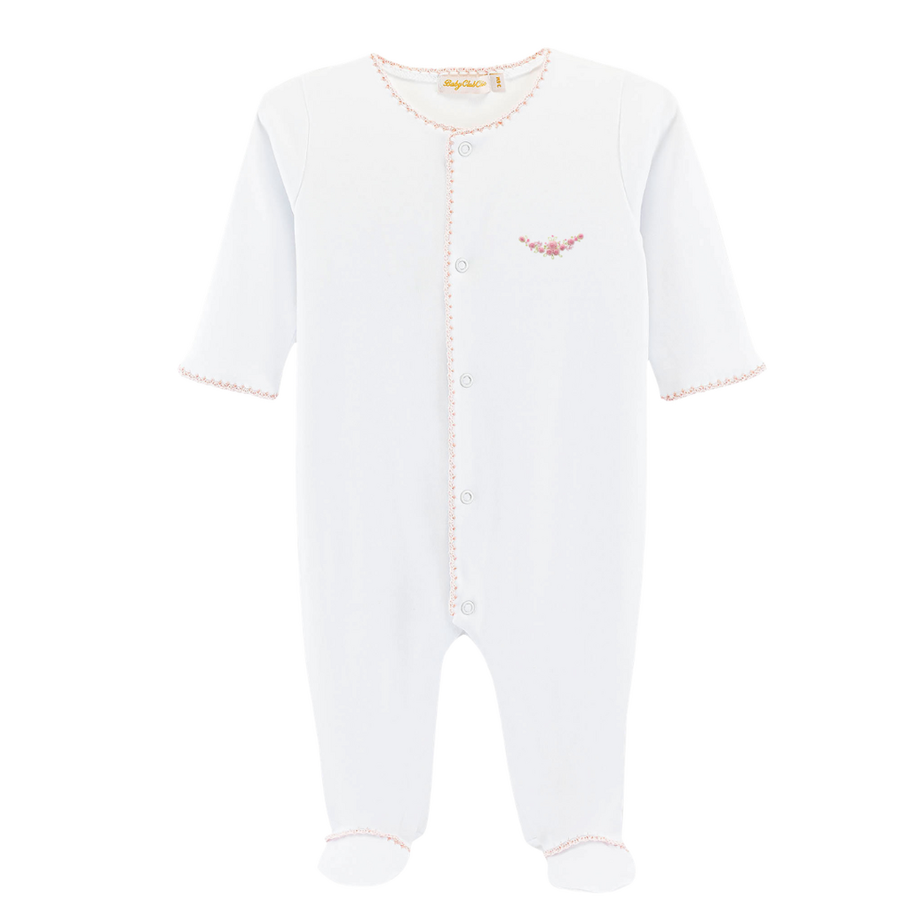 BABY CLUB CHIC blossom moon footie w/crochet trim