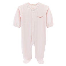BABY CLUB CHIC Blossom Moon Emb Footie w/Lace Trim-Pink