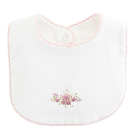 BABY CLUB CHIC Blossom Moon Emb Pima Bib w/Crochet Trim-White