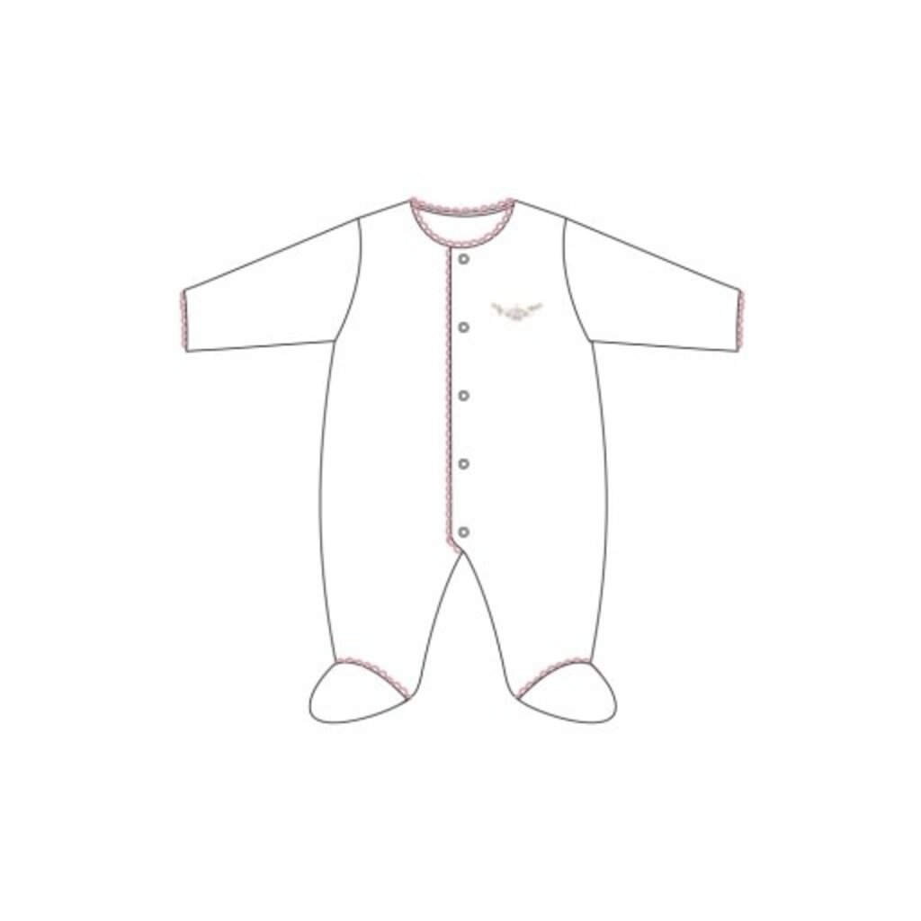 BABY CLUB CHIC Blossom Moon Emb Footie w/Pink Crochet Trim-White