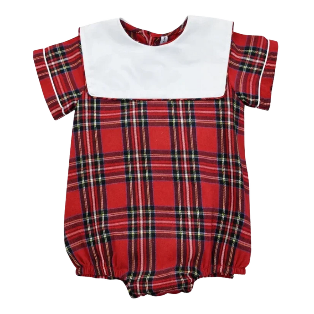 Tartan Plaid Boy Bubble w/White Bib Collar