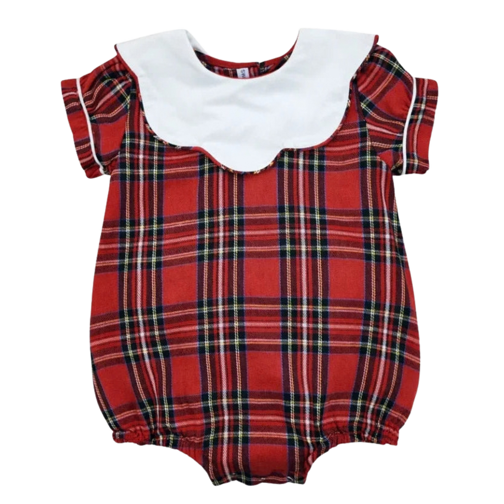 Tartan Plaid Girl Bubble w/White Scallop Collar