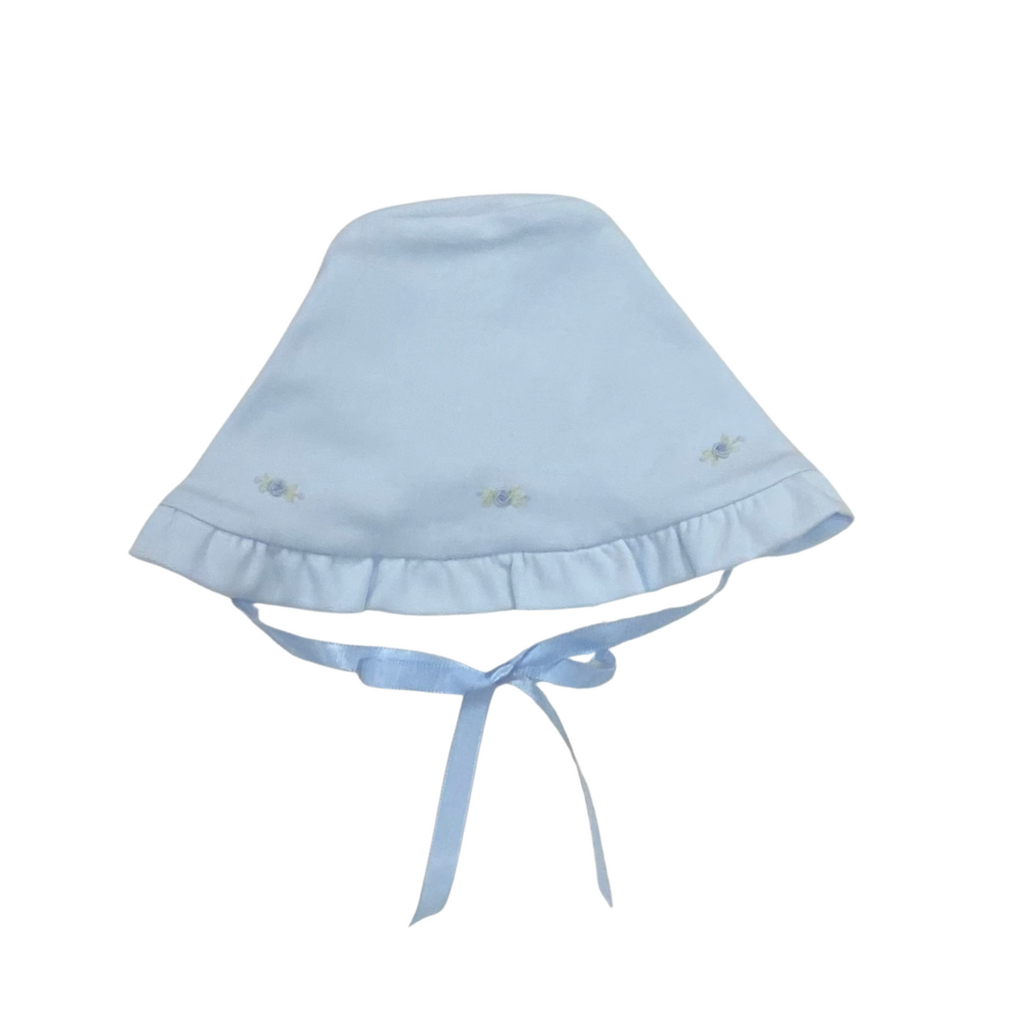 BABY CLUB CHIC Sweet Roses Emb Ruffled Bonnet Lt Blue