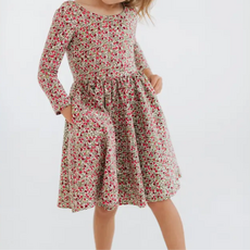 GOOD APPLES KIDS 3/4 Sleeve Twirl Dress in Crimson Flora