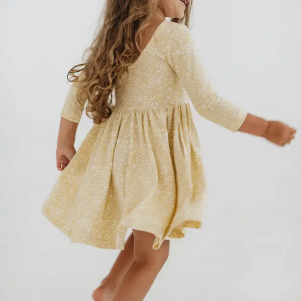 GOOD APPLES KIDS 3/4 Sleeve Twirl Dress in Buttercup