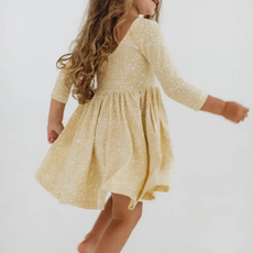 GOOD APPLES KIDS 3/4 Sleeve Twirl Dress in Buttercup