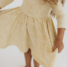 GOOD APPLES KIDS 3/4 Sleeve Twirl Dress in Buttercup