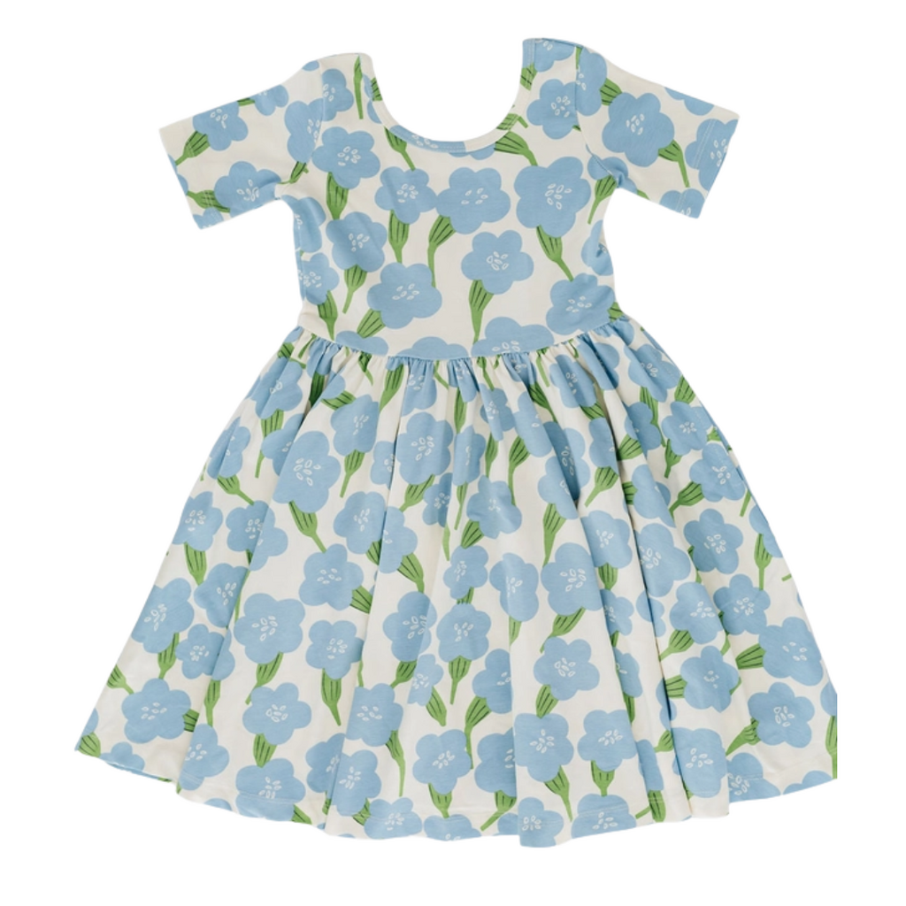 GOOD APPLES KIDS Short Sleeve Twirl Dress in Blue Garden