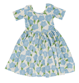 GOOD APPLES KIDS Short Sleeve Twirl Dress in Blue Garden