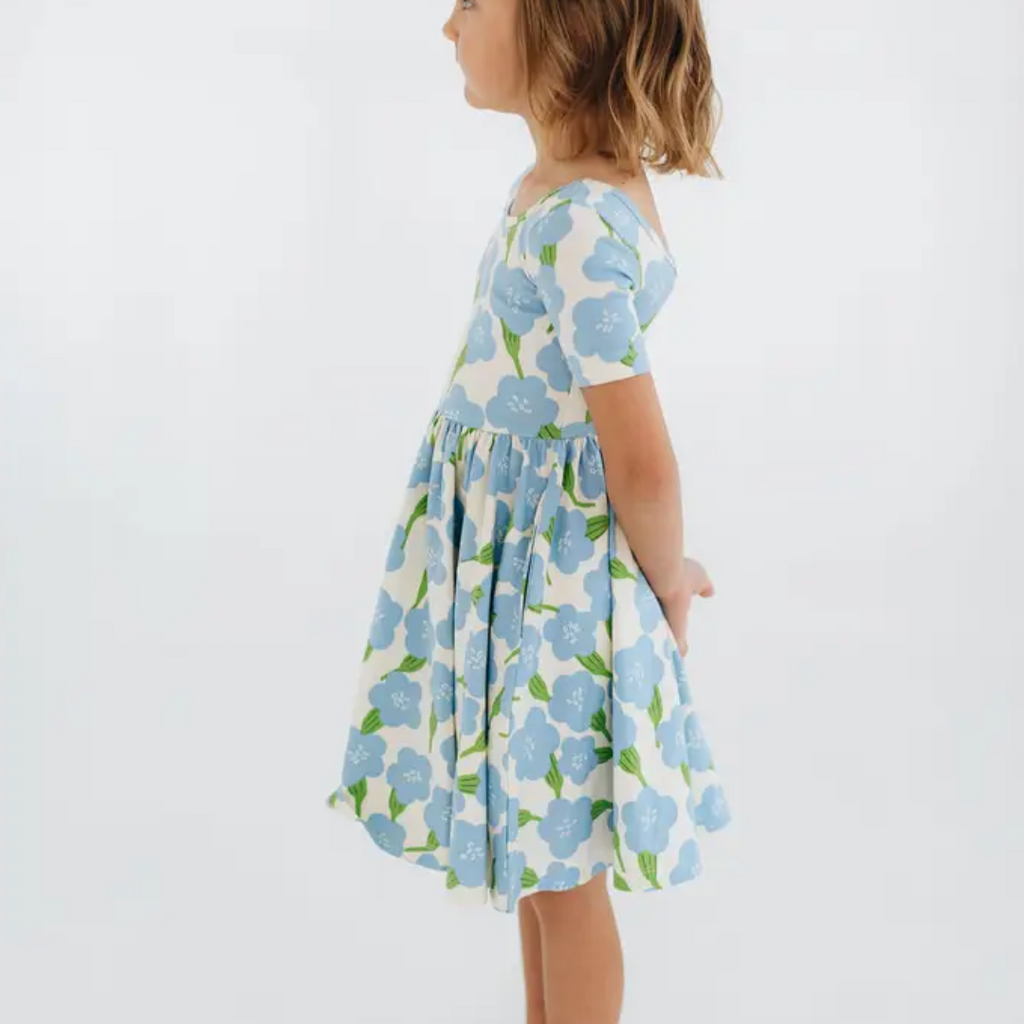 GOOD APPLES KIDS Short Sleeve Twirl Dress in Blue Garden