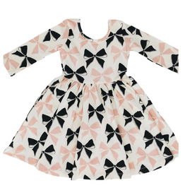 GOOD APPLES KIDS 3/4 Sleeve Twirl Dress in Vintage Pink and Black Bows