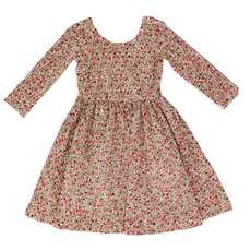 GOOD APPLES KIDS 3/4 Sleeve Twirl Dress in Crimson Flora