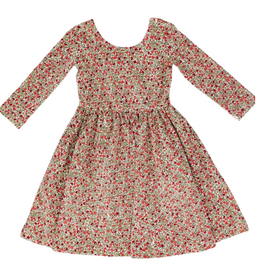 GOOD APPLES KIDS 3/4 Sleeve Twirl Dress in Crimson Flora