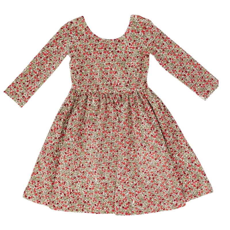 GOOD APPLES KIDS 3/4 Sleeve Twirl Dress in Crimson Flora