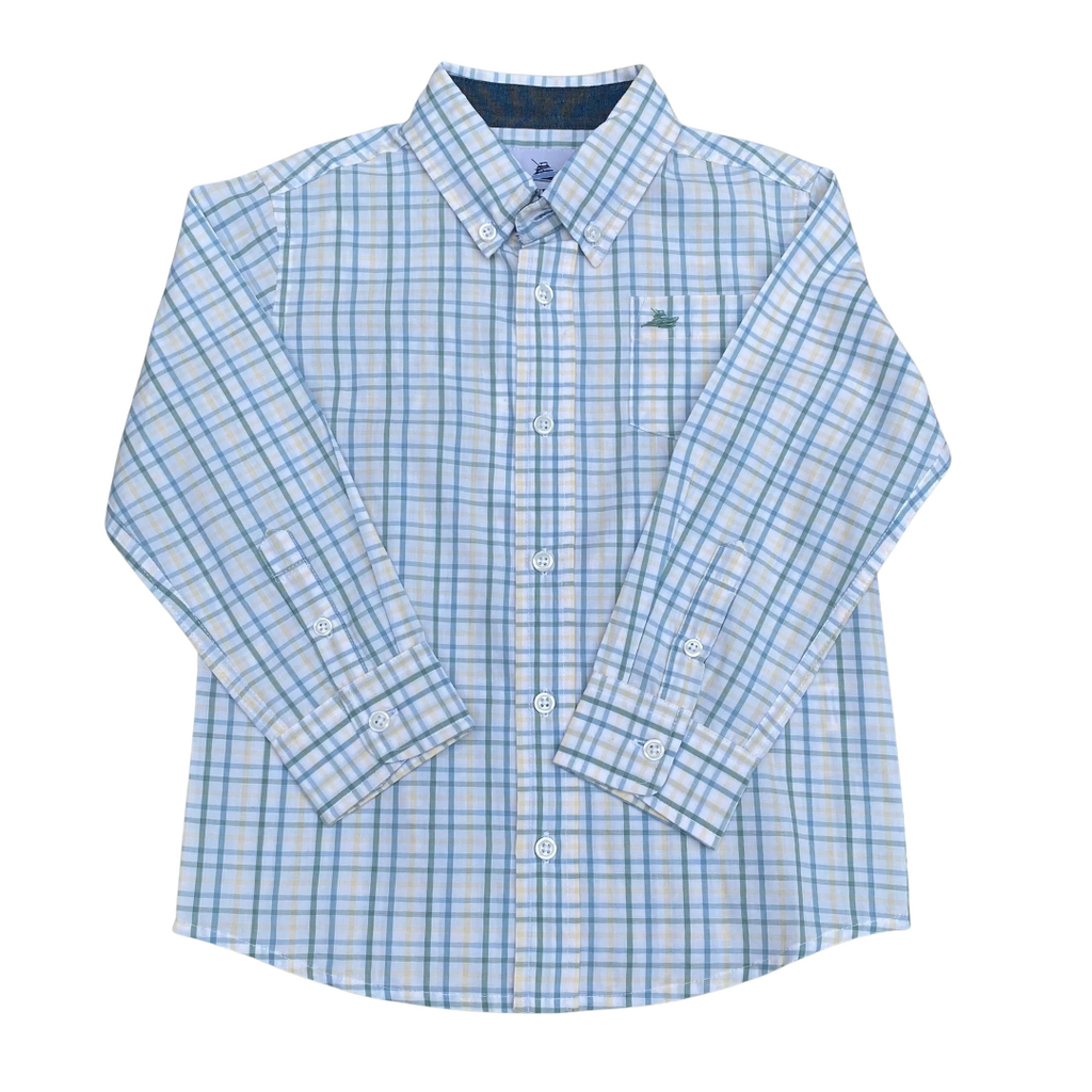 SOUTHBOUND LS Dress Shirt-Olive/Lt Blue/Yellow