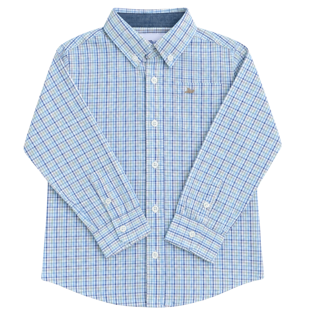SOUTHBOUND LS Dress Shirt-Lt Blue/Green/Tan