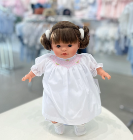 Rosalina Baby Collection Sarah 15" Doll Brown Eyes w/Brunette Pigtails-In White Bishop Dress