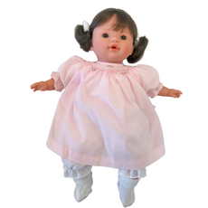 Rosalina Baby Collection Sarah 15" Doll Brown Eyes w/Brunette Pigtails-In Pink Bishop Dress