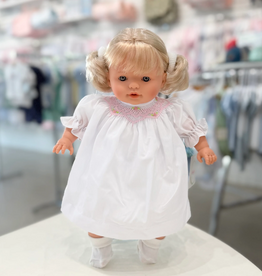 Rosalina Baby Collection Lilly 15" Doll Blue Eyes w/Blonde Pigtails-In White Bishop Dress