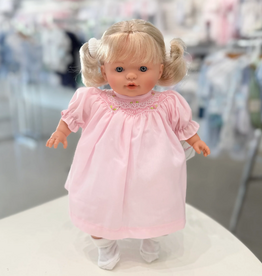 Rosalina Baby Collection Lilly 15" Doll Blue Eyes w/Blonde Pigtails-In Pink Bishop Dress