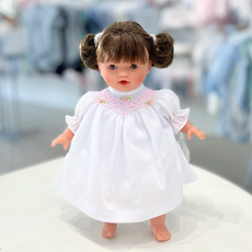 Rosalina Baby Collection Bella 10" Doll Brown Eyes w/Pigtails- White Bishop Dress