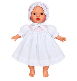 Rosalina Baby Collection Aubrey Brown Eye 10" Doll w/White Bishop Dress & Bonnet