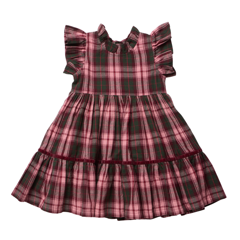 PINK CHICKEN girls jennifer dress - burgundy tartan