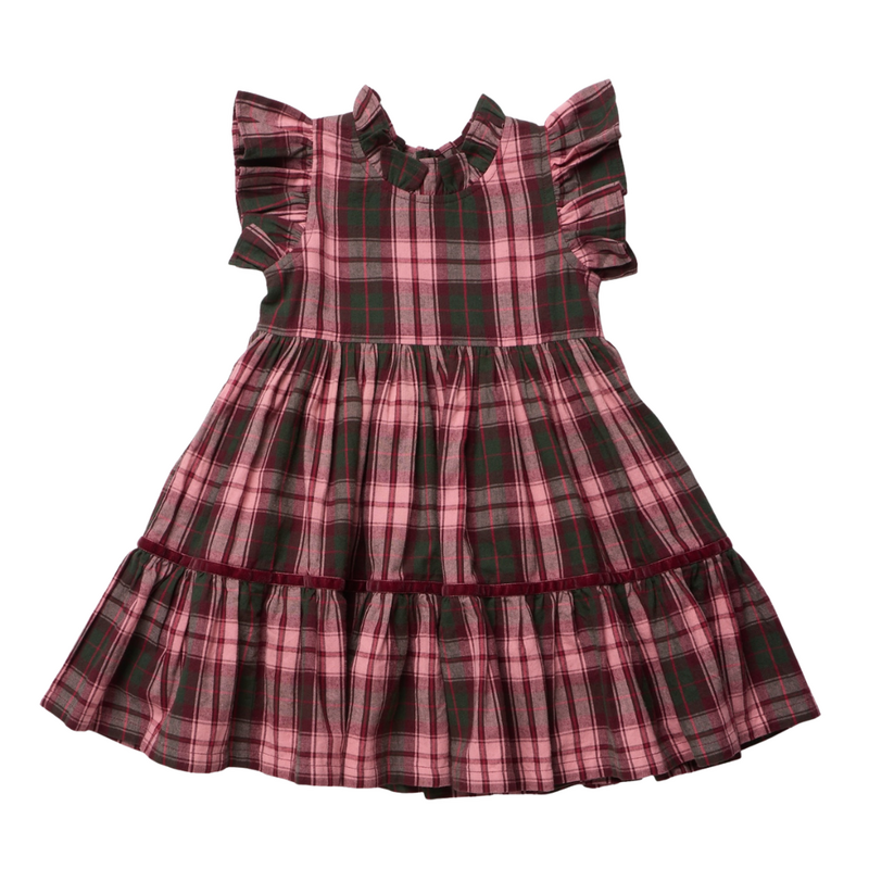 PINK CHICKEN girls jennifer dress - burgundy tartan