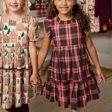PINK CHICKEN girls jennifer dress - burgundy tartan