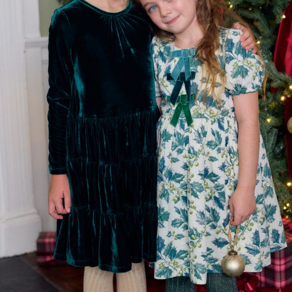 PINK CHICKEN Girls Hermione Dress - Green Holly