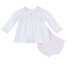 MAGNOLIA BABY Anna Smocked Ruffle Long Sleeve Diaper Cover Set - Pink