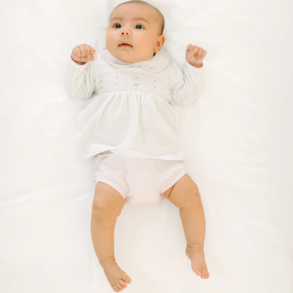 MAGNOLIA BABY Anna Smocked Ruffle Long Sleeve Diaper Cover Set - Pink