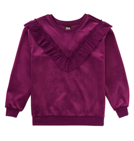 VELOUR RUFFLE TUNIC TOP - Cosmic Berry