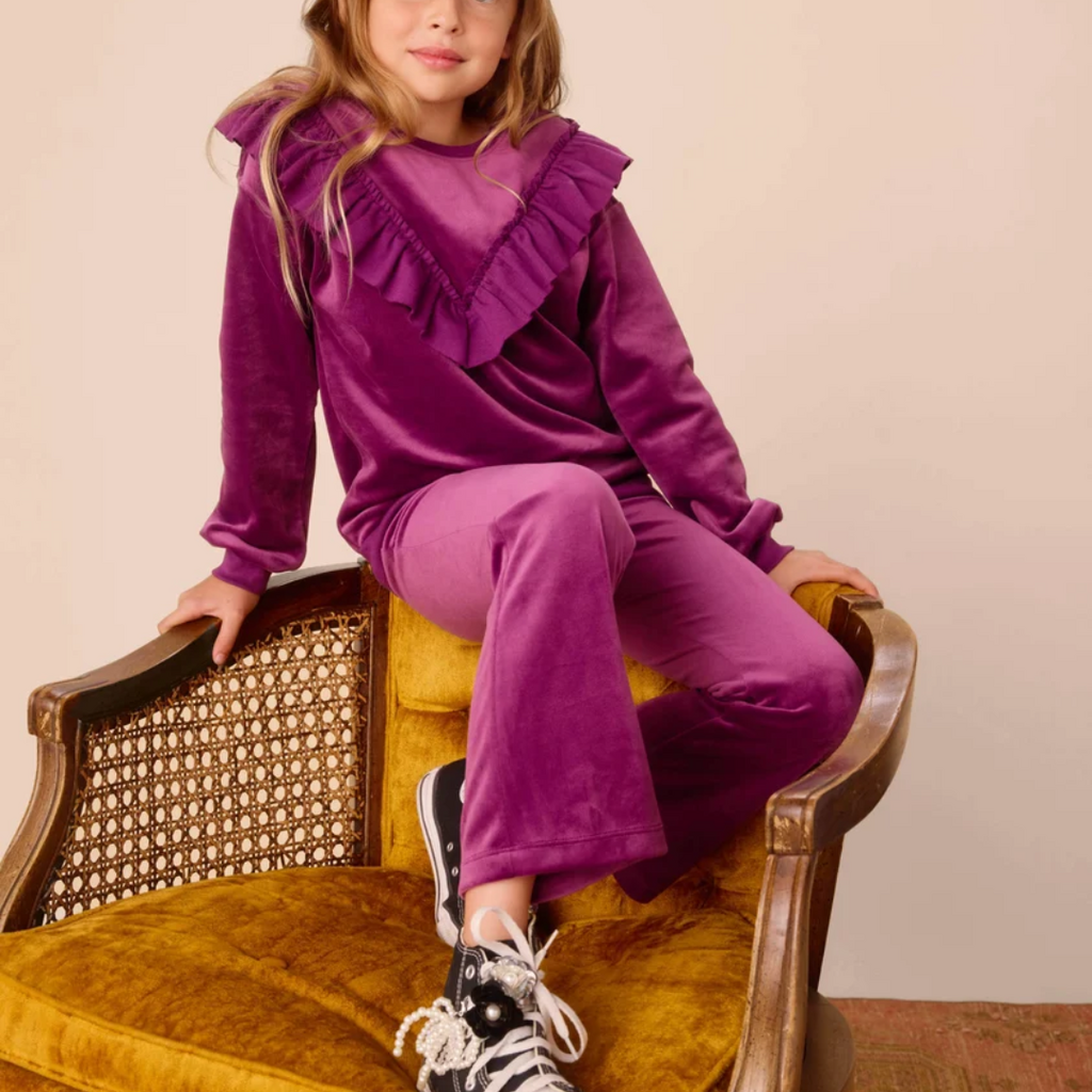 VELOUR RUFFLE TUNIC TOP - Cosmic Berry