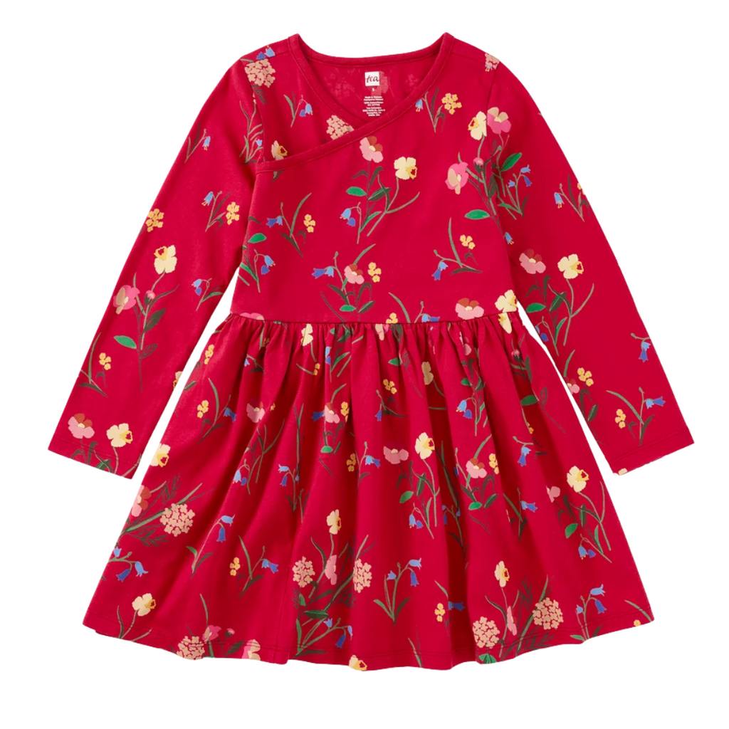 LONG SLEEVE WRAP NECK DRESS - Hollyhock Garden
