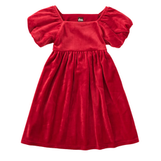 PUFF SHOULDER VELOUR DRESS - Red Wagon