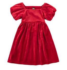 PUFF SHOULDER VELOUR DRESS - Red Wagon