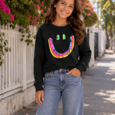 LUX TEES Rainbow Smile Sweatshirt-Black