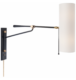 Visual Comfort Frankfort Articulating Wall Light Brass Accents w Linen Shade