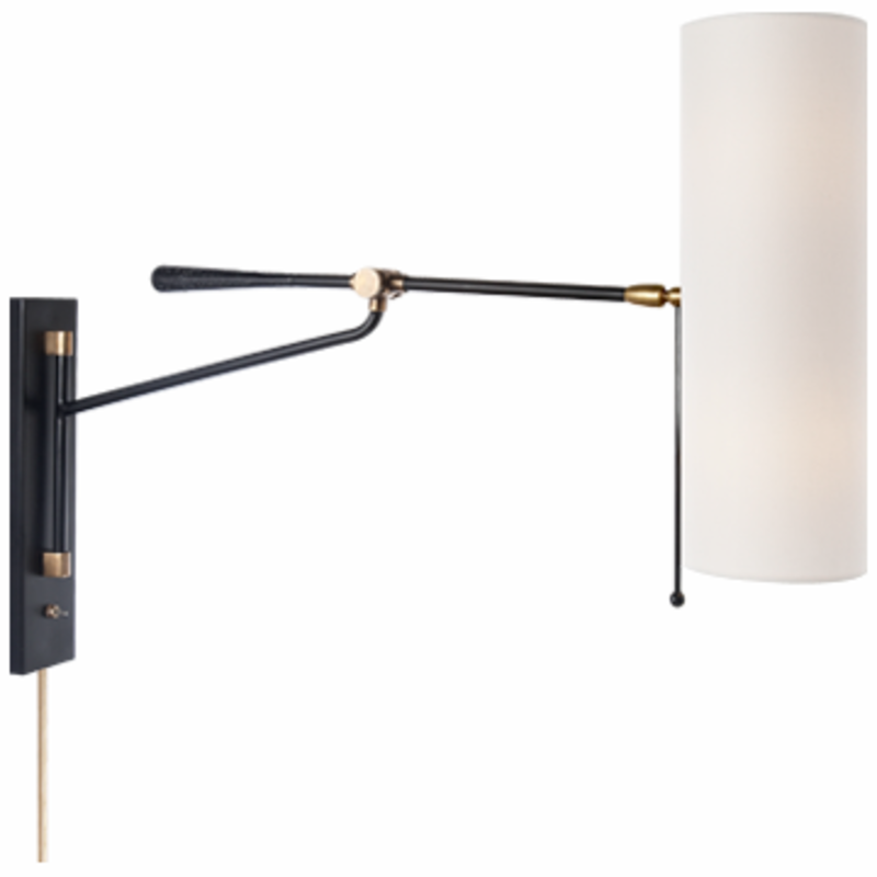 Visual Comfort Frankfort Articulating Wall Light Brass Accents w Linen Shade