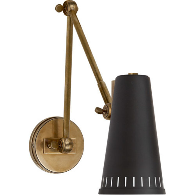 Visual Comfort Antonio Ajustable Two Arm Wall Lamp Brass w Matte Black Shade