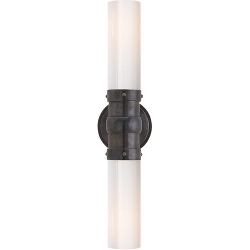 Visual Comfort Graydon Double Bath Light Bronze w White Glass