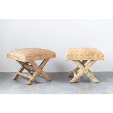 Woven Water Hyacinth  Wood Stool