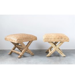 Woven Water Hyacinth  Wood Stool