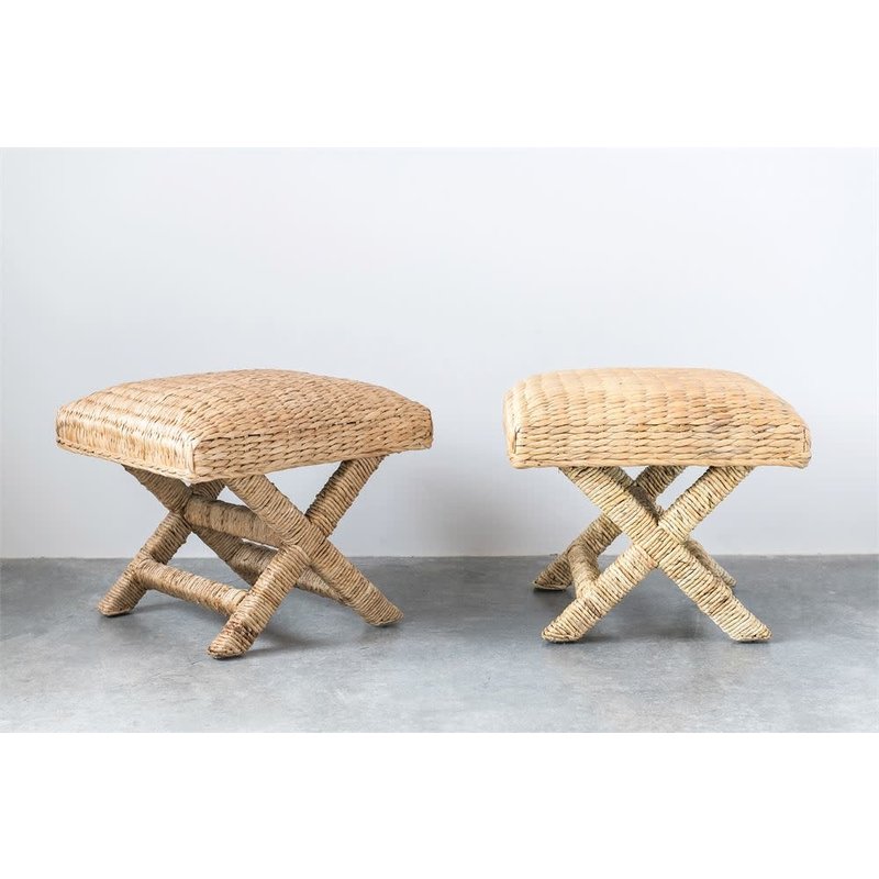 Woven Water Hyacinth  Wood Stool