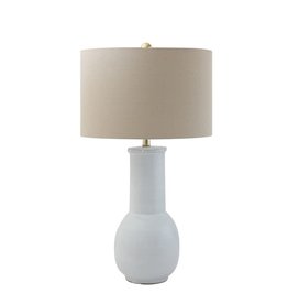 White Terracotta Table Lamp w Natural Linen Shade