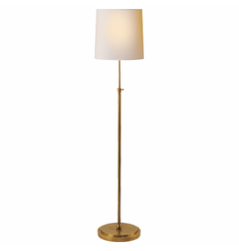 Visual Comfort Bryant Floor Lamp W/ Natural Linen Shade - Hand Rubbed Antique Brass
