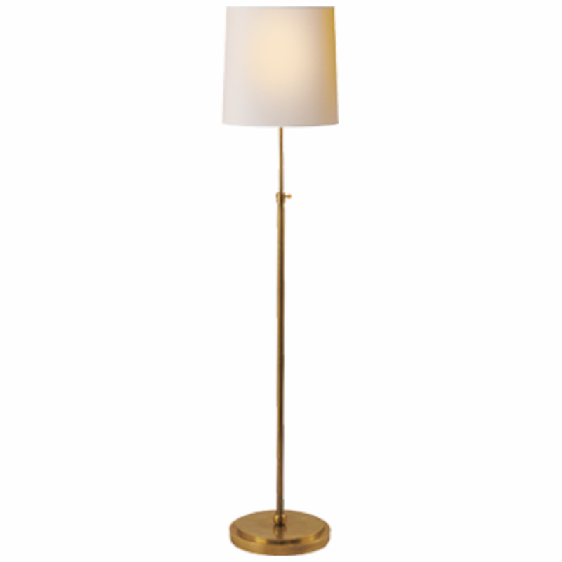 Visual Comfort Bryant Floor Lamp in Hand-Rubbed Antique Brass with Natural Paper Shade