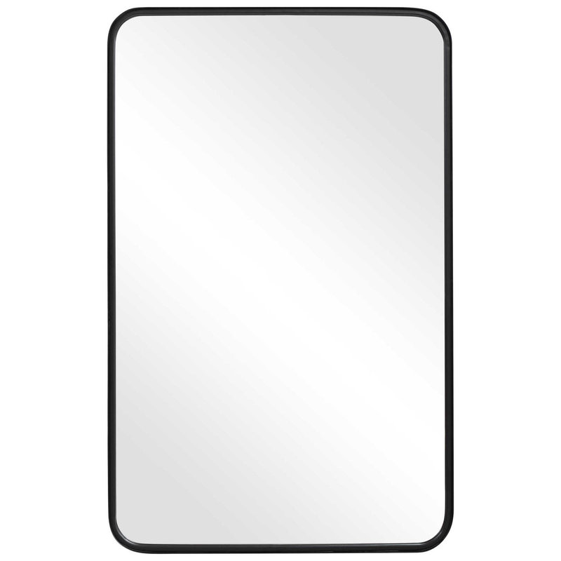 Metal Black Framed Mirror Round Edge  24 W X 38 H